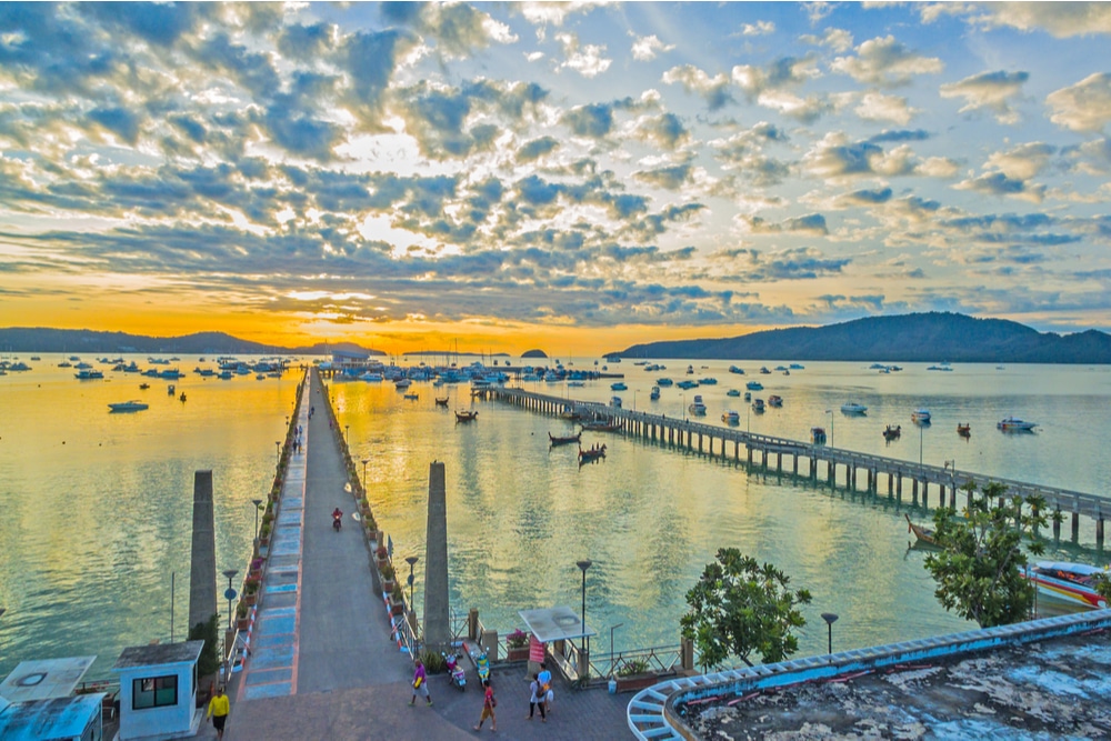 Chalong Pier and boats in the southern Phuket bay