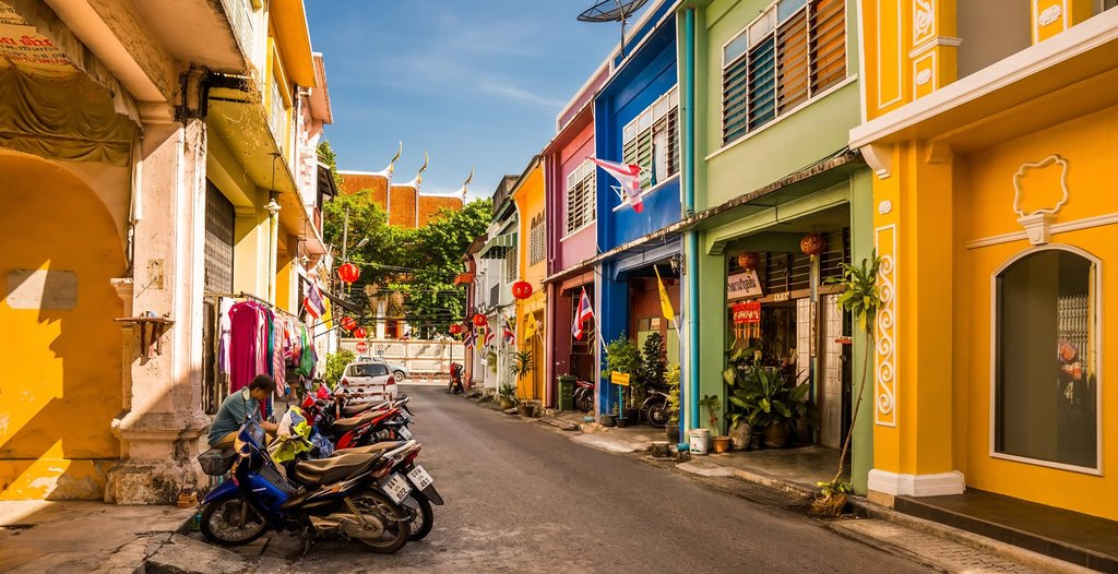 Colorful Sino-Portuguese shophouses in Phuket Old Town